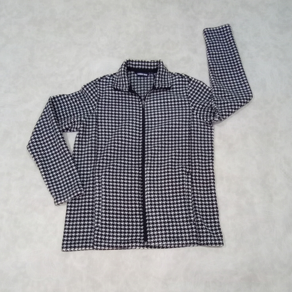 LANDS END Black and White Houndstooth Pattern Extra Soft Zip Close Jacket - Picture 5 of 11